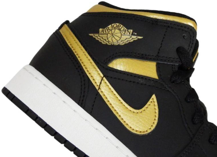 Air Jordan 1 Mid Jaunuoliams (GS) Krepšinio bateliai Juoda/Metalinė aukso - DQ8423-071