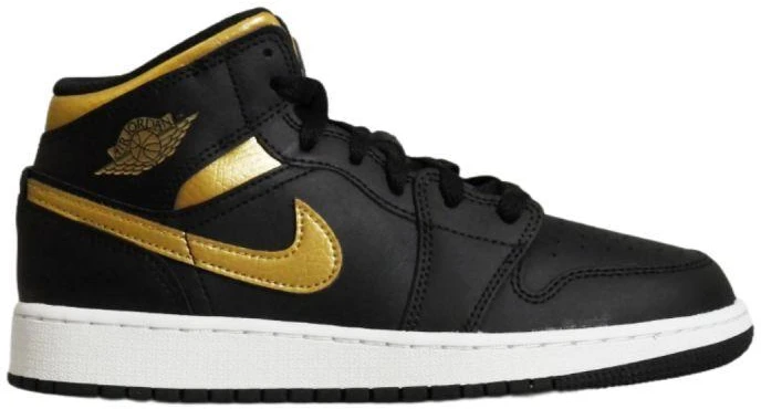 Air Jordan 1 Mid Jaunuoliams (GS) Krepšinio bateliai Juoda/Metalinė aukso - DQ8423-071