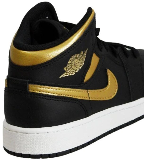 Air Jordan 1 Mid Jaunuoliams (GS) Krepšinio bateliai Juoda/Metalinė aukso - DQ8423-071