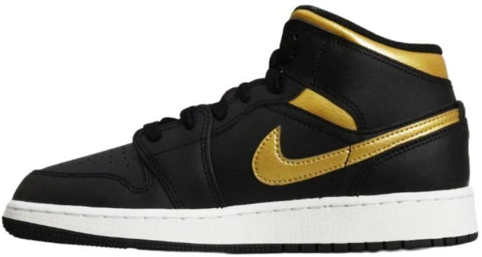 Air Jordan 1 Mid Jaunuoliams (GS) Krepšinio bateliai Juoda/Metalinė aukso - DQ8423-071