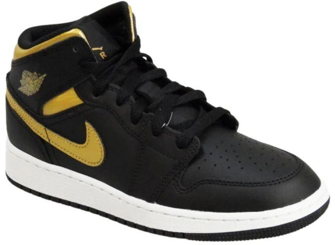 Air Jordan 1 Mid Jaunuoliams (GS) Krepšinio bateliai Juoda/Metalinė aukso - DQ8423-071
