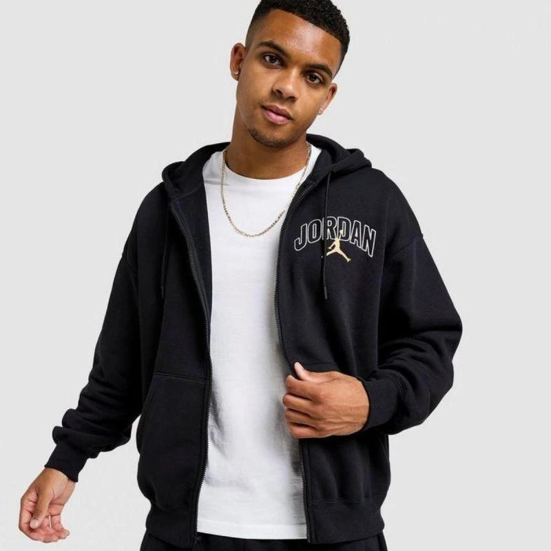 Air Jordan Brooklyn Fleece džemperis su gobtuvu ir pilnu užtrauktuku, juodas - IB7908-011