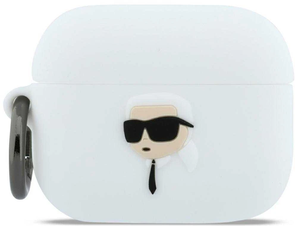 Karl Lagerfeld silikoninis Karl Head 3D dėklas AirPods Pro 3 ausinėms - Baltas