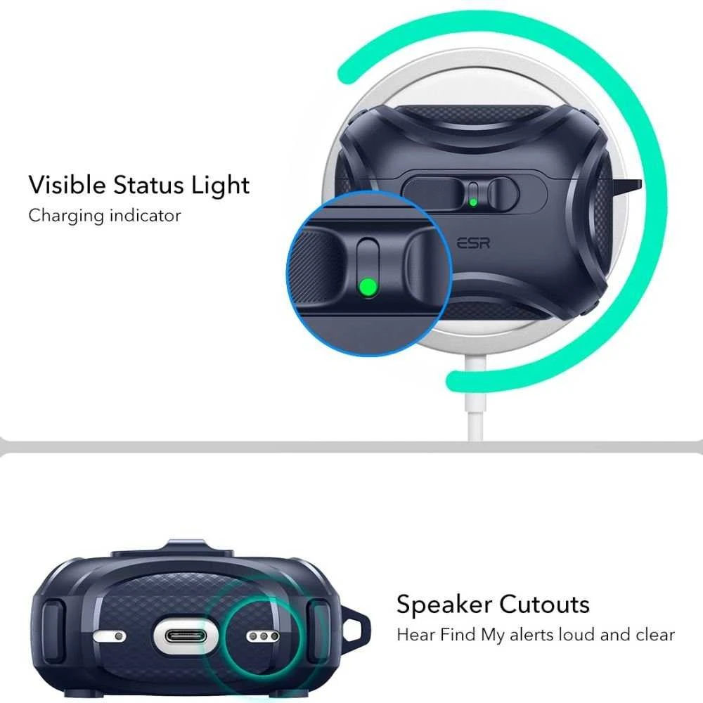 ESR Cyber ​​​​FlickLock MagSafe dėklas, skirtas AirPods Pro 3 ausinėms – tamsiai mėlynas Mėlyna