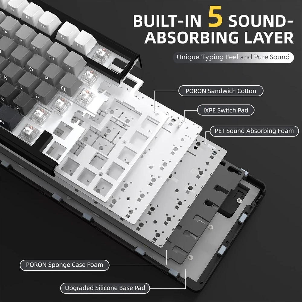 AJAZZ žaidimų mechaninė klaviatūra X85, 75%, bevielė, RGB, PBT, Baltas Jade jungikliai