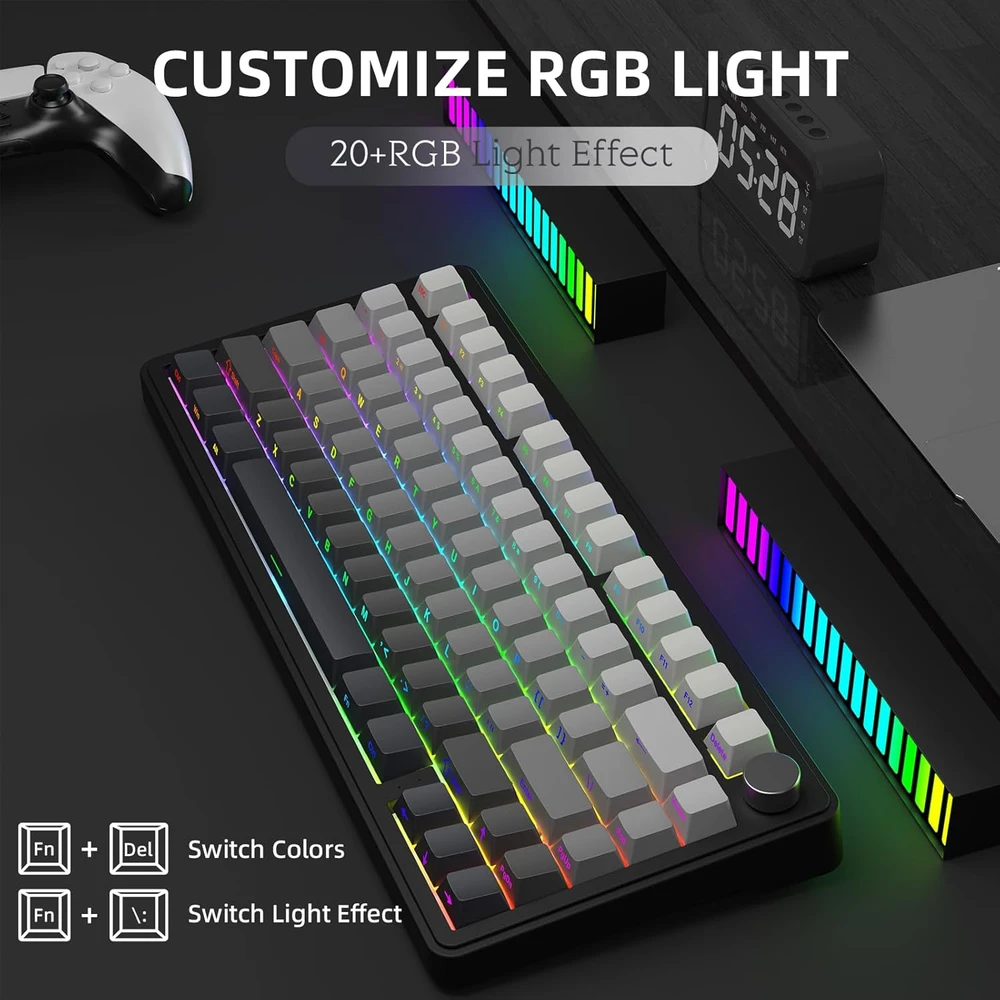 AJAZZ žaidimų mechaninė klaviatūra X85, 75%, bevielė, RGB, PBT, Baltas Jade jungikliai