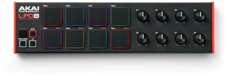 MIDI Valdiklis - AKAI LPD 8 MKII 8 mygtukai 8 rankenėlės Raudona/Juoda
