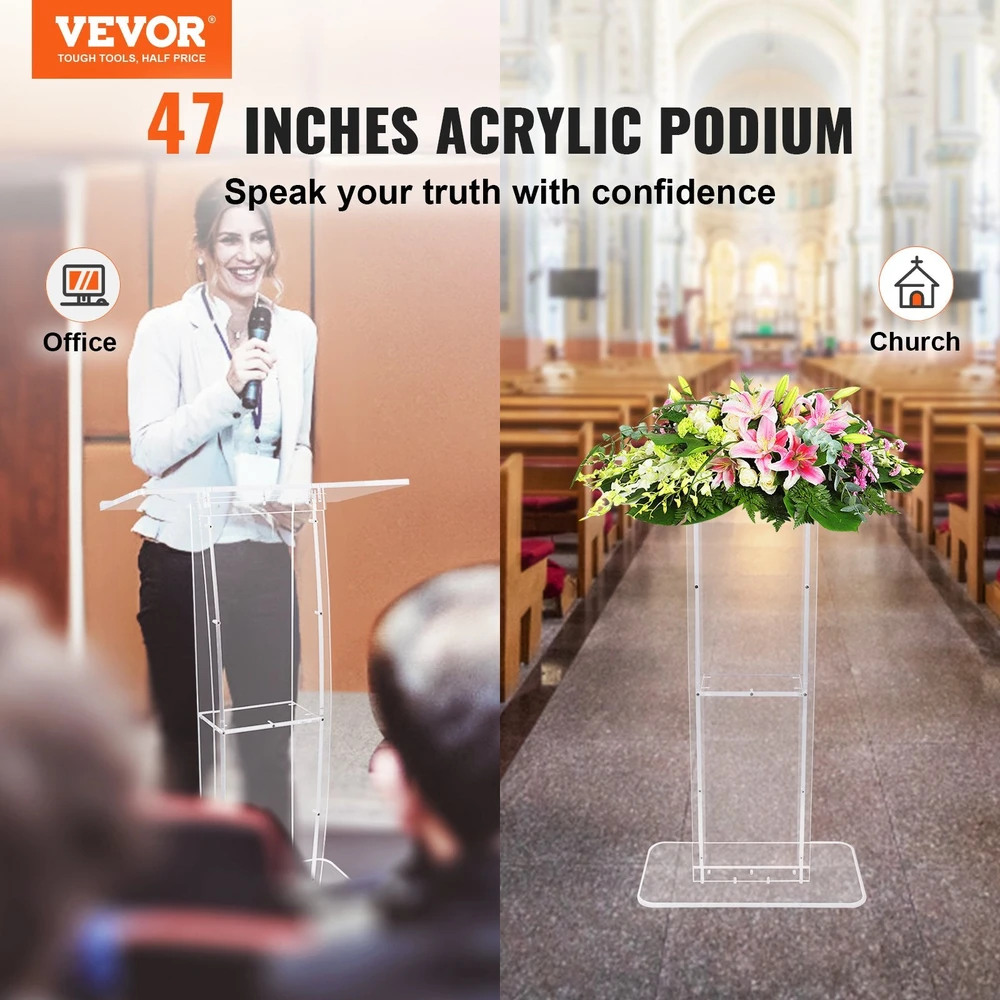 VEVOR Akrilinis pultas su lentynėle ir plačiu paviršiumi