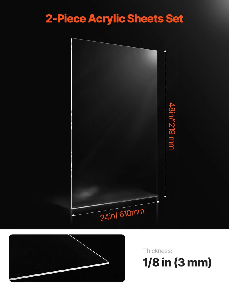 VEVOR 2 vnt. plexiglaso akrilo lakštai 61x122 cm, 3 mm storio
