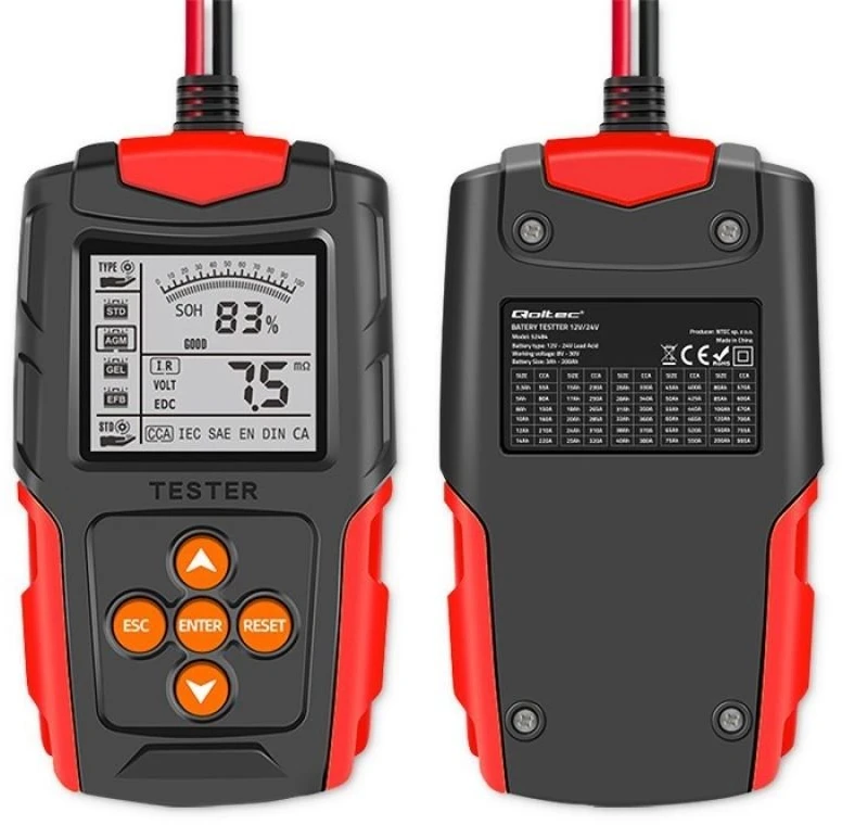 Qoltec skaitmeninis akumuliatoriaus testeris su LCD ekranu | 12V | 24V | 3Ah-200Ah