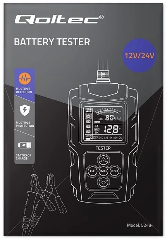 Qoltec skaitmeninis akumuliatoriaus testeris su LCD ekranu | 12V | 24V | 3Ah-200Ah
