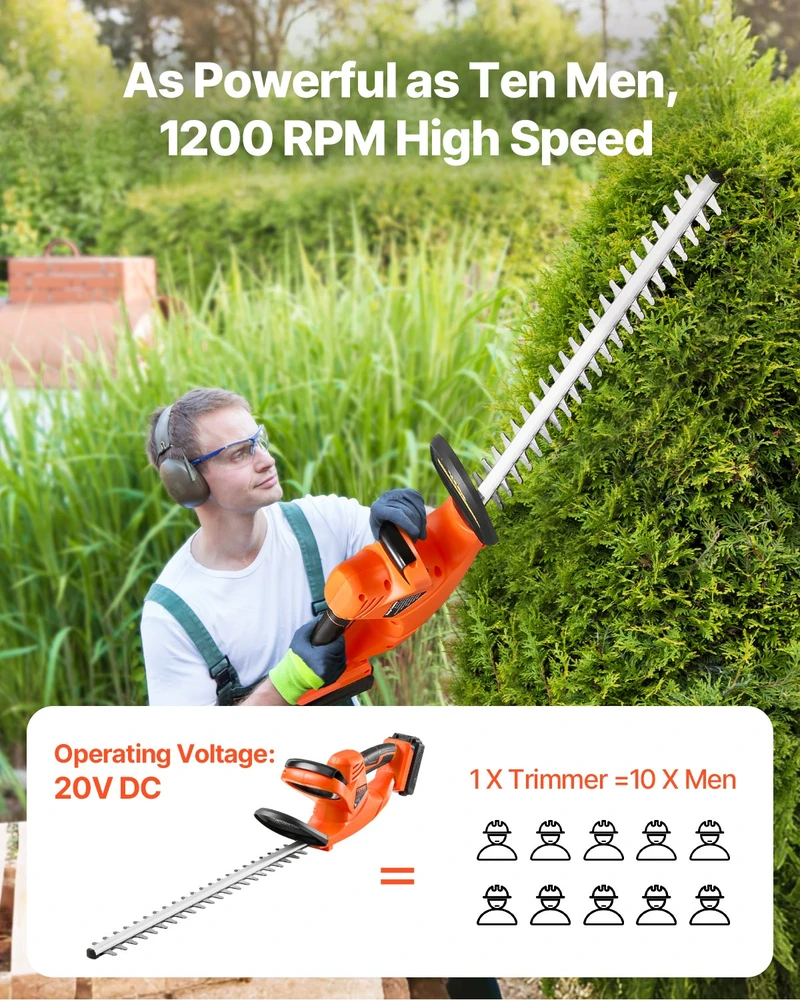 Vevor Belaidė elektrinė gyvatvorių žoliapjovė 20V
