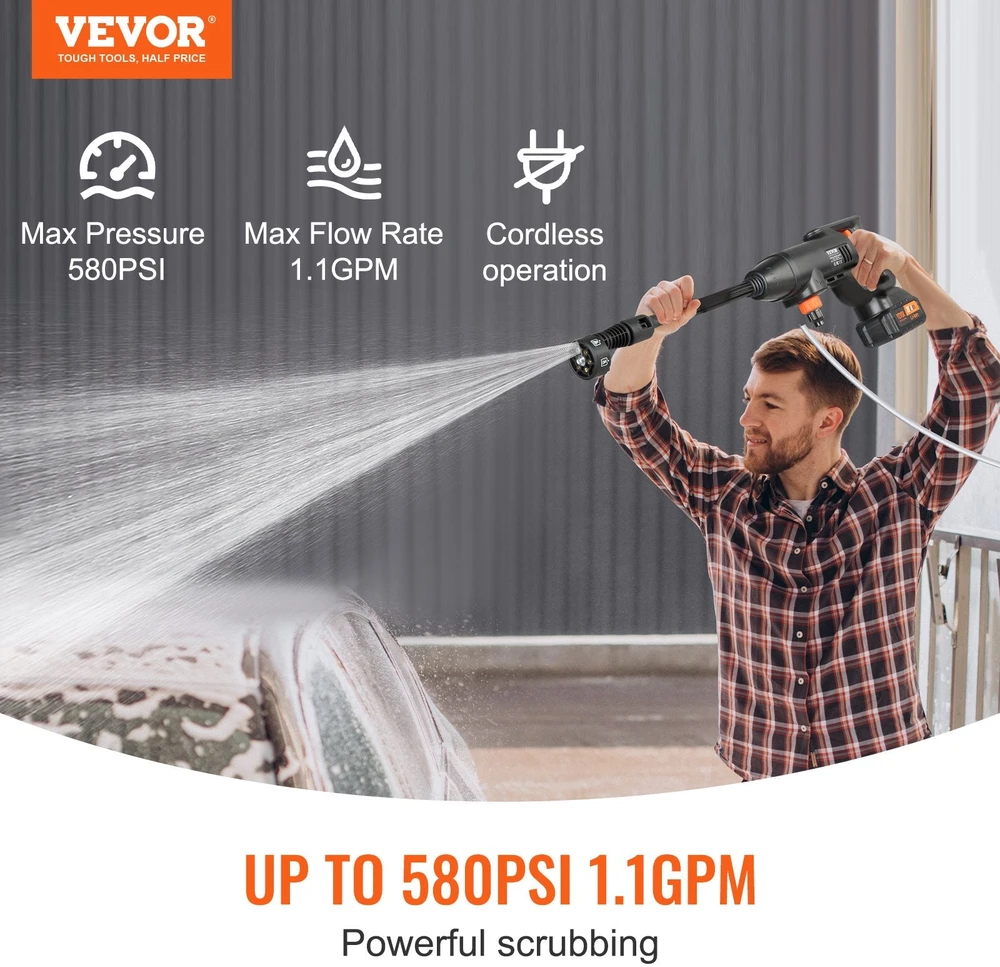 VEVOR Aukšto slėgio belaidis plovimo įrenginys 580 PSI