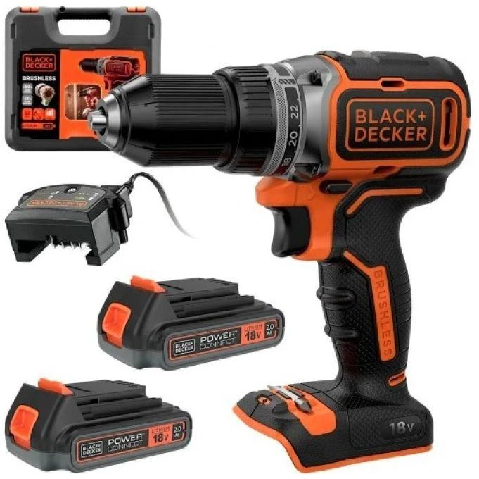 Black & Decker Juodas & Decker Suktuvas-gręžtuvas Juodas & Decker BL186K1B2-QW; 18 V; 2x2,0 Ah akum.