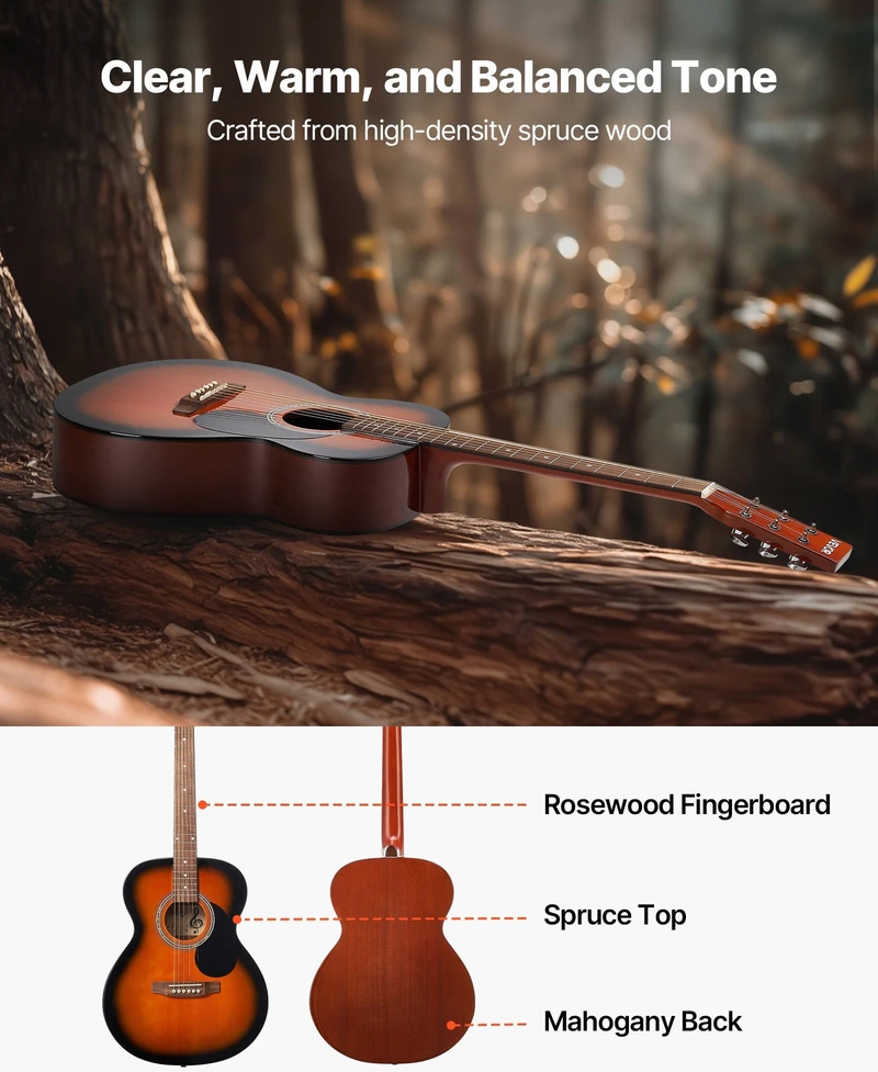 VEVOR Drednoto akustinė gitara su priedais, 40 cm