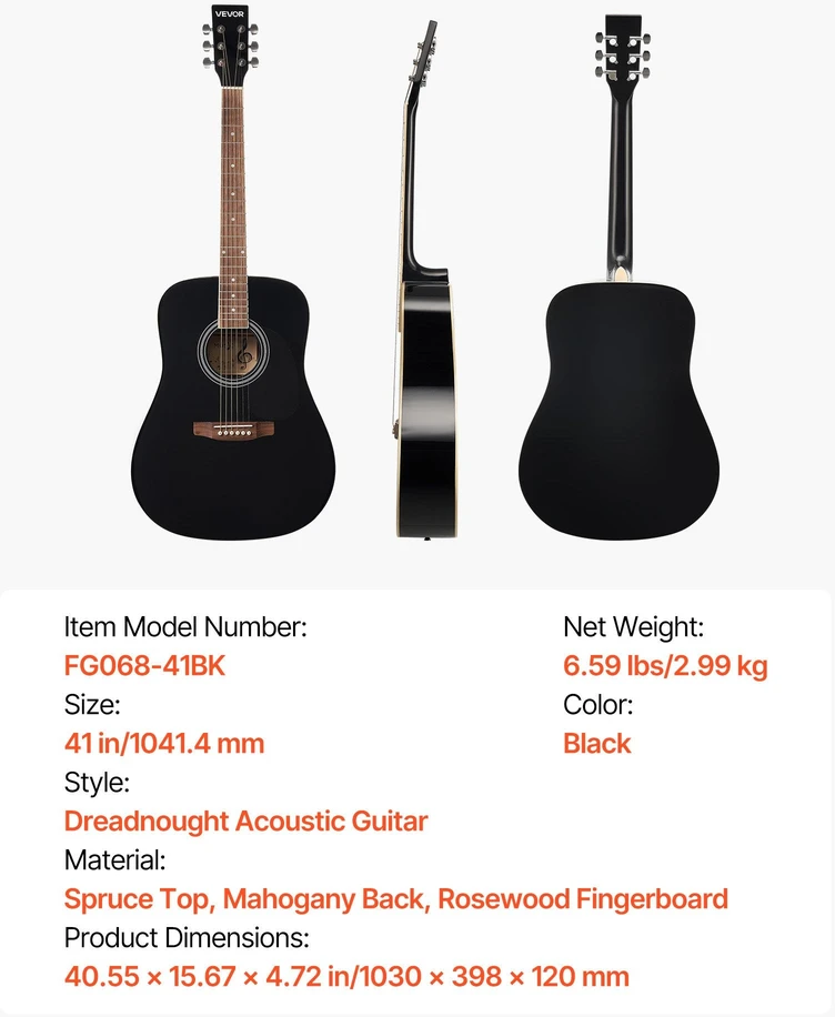 VEVOR Drednoto akustinė gitara 104 cm rinkinys