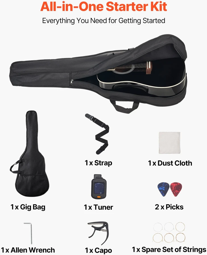 VEVOR Drednoto akustinė gitara 104 cm rinkinys