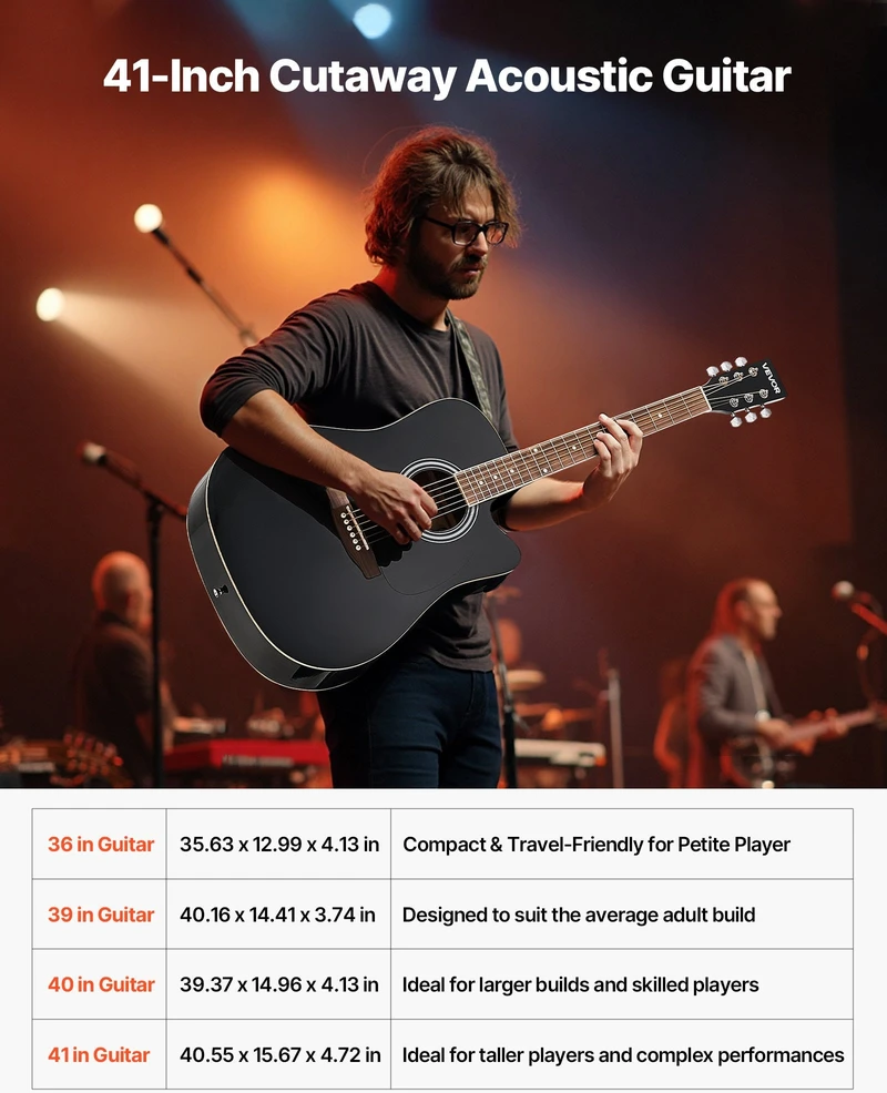 VEVOR 41 cm akustinė gitara su dėklu juoda