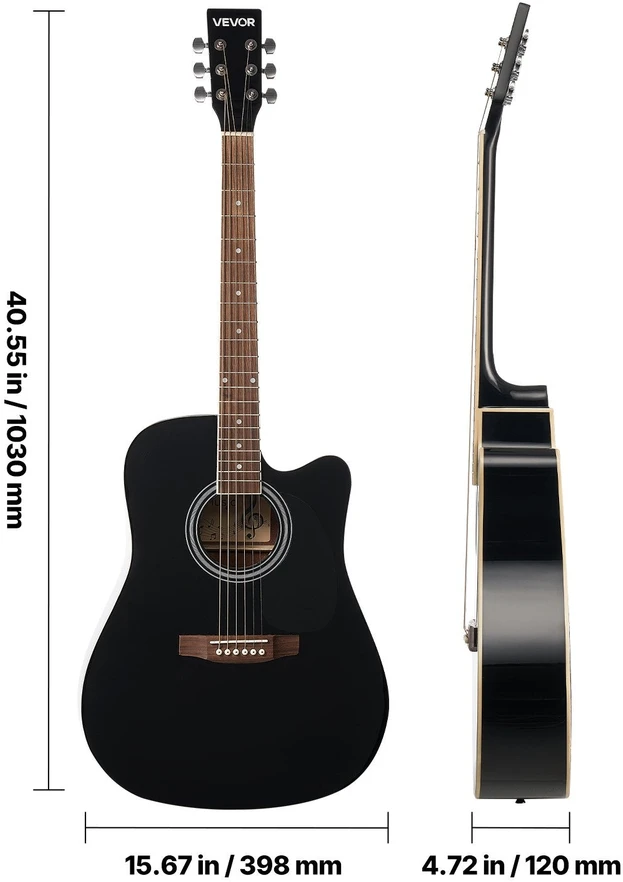 VEVOR 41 cm akustinė gitara su dėklu juoda