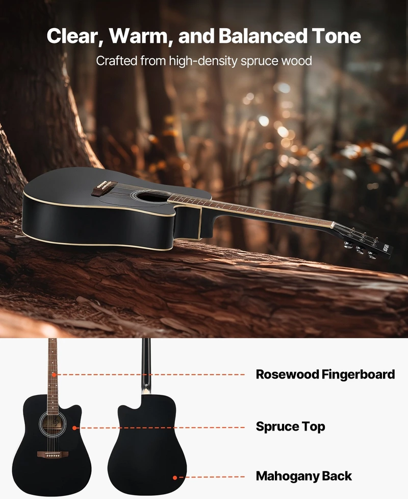 VEVOR 41 cm akustinė gitara su dėklu juoda