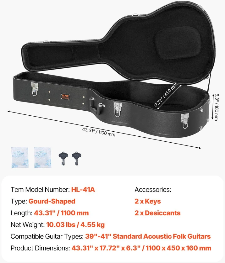 VEVOR Akustinės gitaros dėklas su spyna