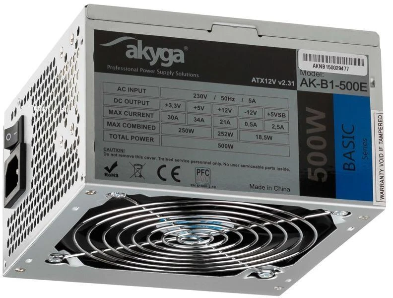 Akyga Basic AK-B1-500E maitinimo šaltinis (500 W; pasyvus; 120 mm)