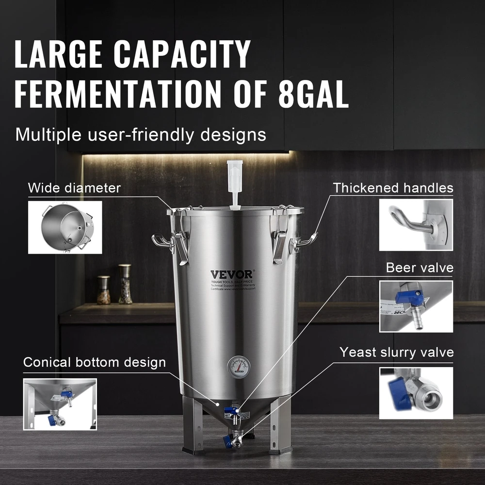 VEVOR Nerūdijančio plieno 30L alaus fermentatorius