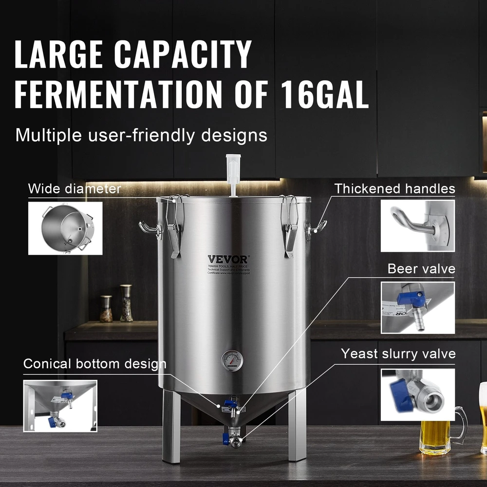 VEVOR 304 nerūdijančio plieno alaus fermentatorius 60 L