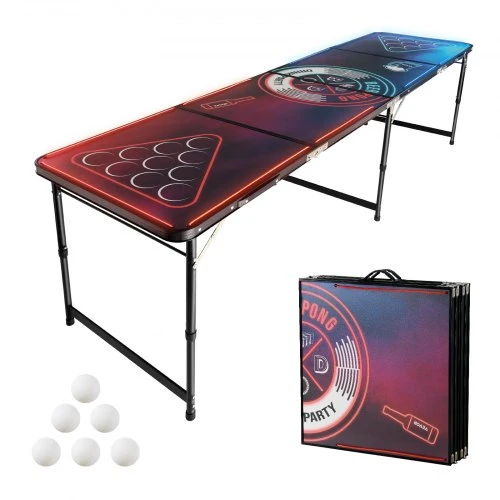 VEVOR Nešiojamas 2,4 m beer pong stalas su LED