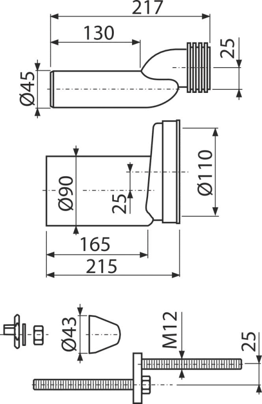 Alca plast WC pajungimo komplektas Alcadrain, DN90/110, 25 mm