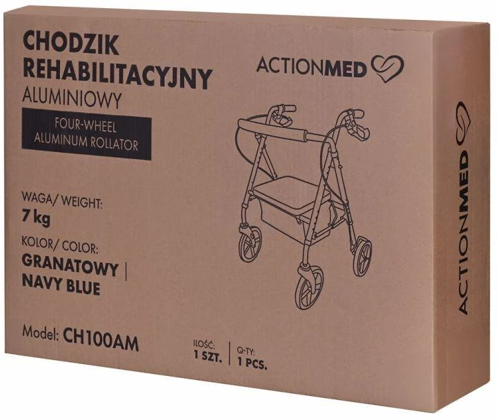 Actionmed Lengvas aliuminio keturių ratų reabilitacinis vaikštynė