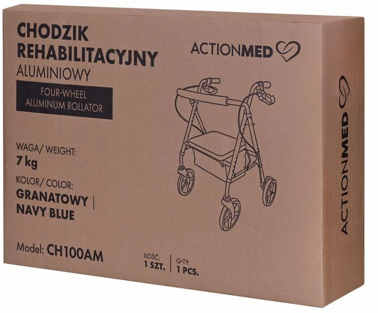 Actionmed Lengvas aliuminio keturių ratų reabilitacinis vaikštynė