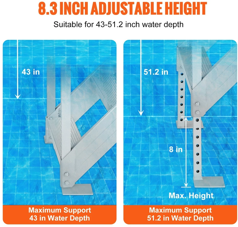 VEVOR Aliuminis dokinis kopėčios, 43-51cm reguliuojamos