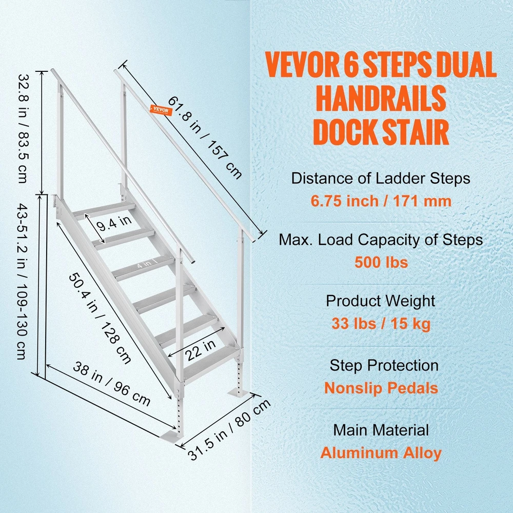 VEVOR Aliuminis dokinis kopėčios, 43-51cm reguliuojamos