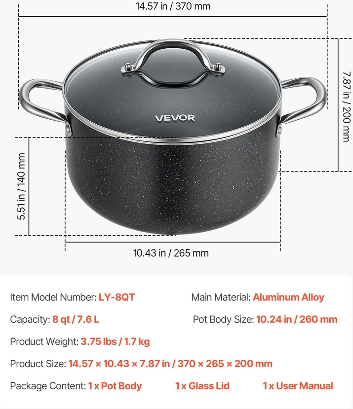 VEVOR Aliumininis sultinio puodas 7,6 l