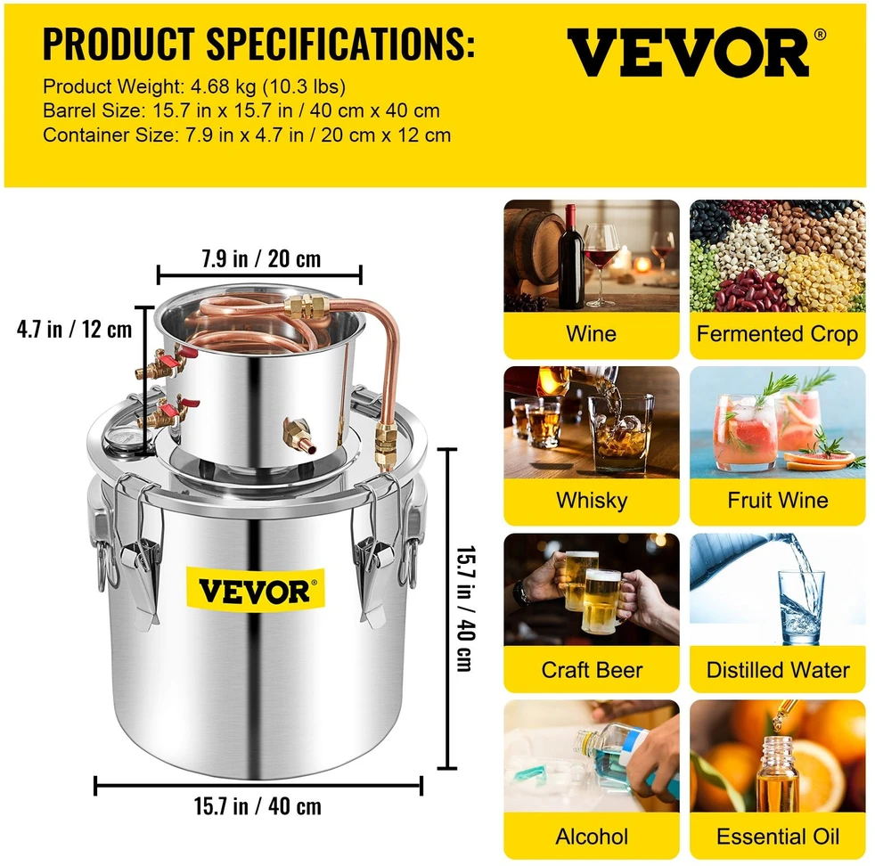 VEVOR 50 l alkoholio distiliatorius su kondensatoriumi