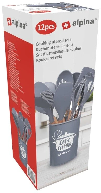 Alpina - Set of silicone kitchen utensils with a stand, 12 pieces