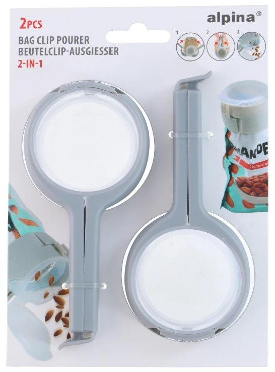 Alpina - 2-in-1 clip for closing packages with dispenser (2 pieces)