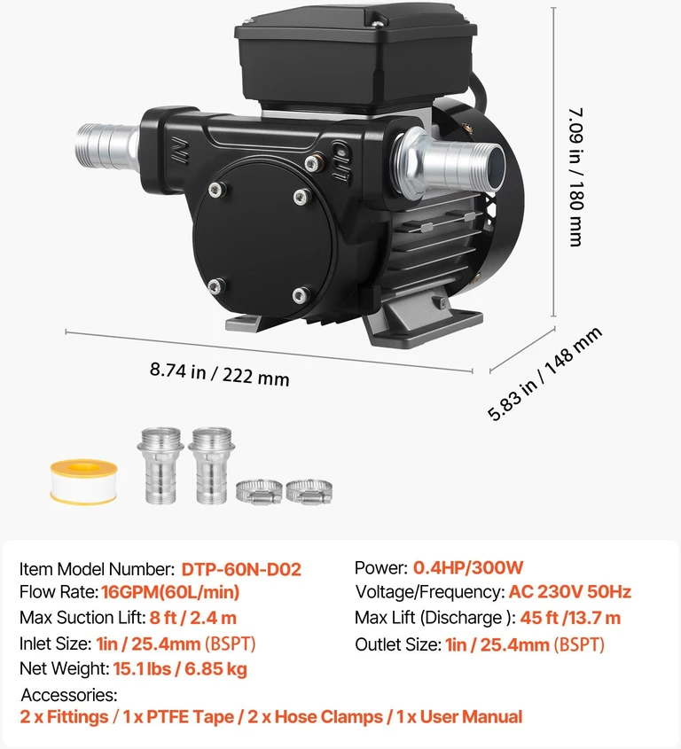 VEVOR Alyvos pernešimo siurblys 230V, 60 L/min