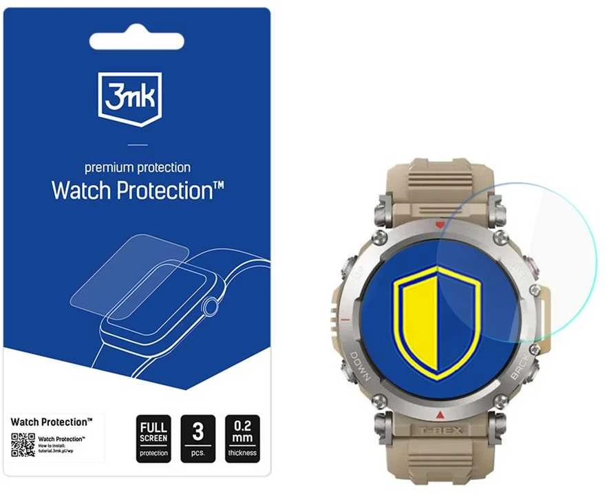 3Mk apsauginis hibridinis stiklas 3mk išmaniojo laikrodžio ekranui. Laikrodžio apsauga „FlexibleGlass“, skirtas „Amazfit T-Rex Ultra“.