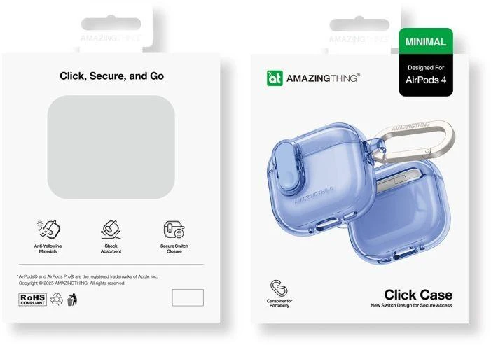 „AmazingThing“ minimalaus dizaino dėklas, skirtas „AirPods 4“ ausinėms – ultramarino spalvos