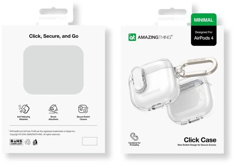 AmazingThing Minimal dėklas skirtas AirPods 4 – skaidrus