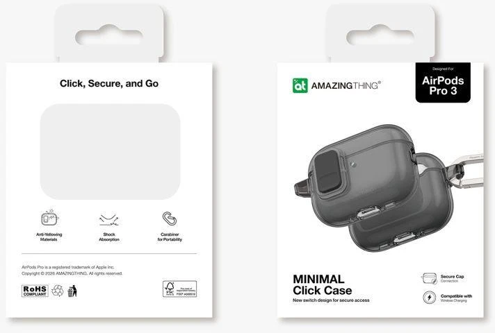 AmazingThing Minimalistinis dėklas skirtas AirPods Pro 3 - Juodas