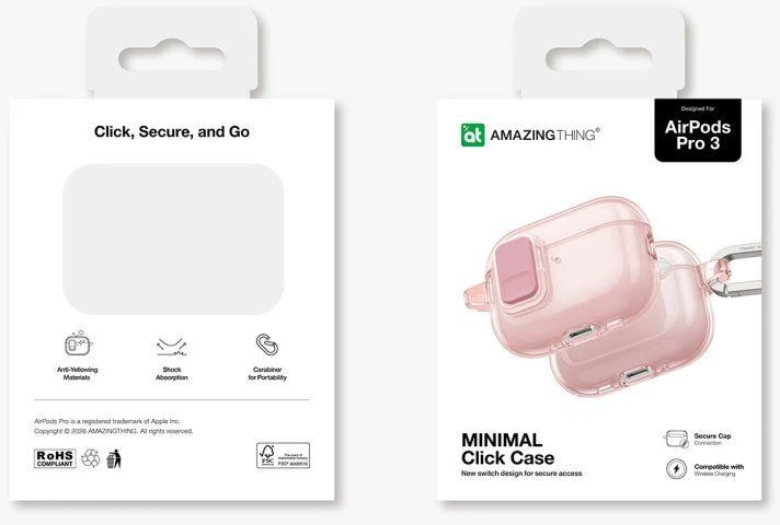 AmazingThing Minimalistinis dėklas skirtas AirPods Pro 3 - Rožinis