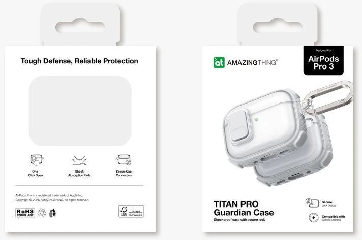 AmazingThing Titan Pro Mag Case Skaidrus dėklas AirPods Pro 3 - Baltas