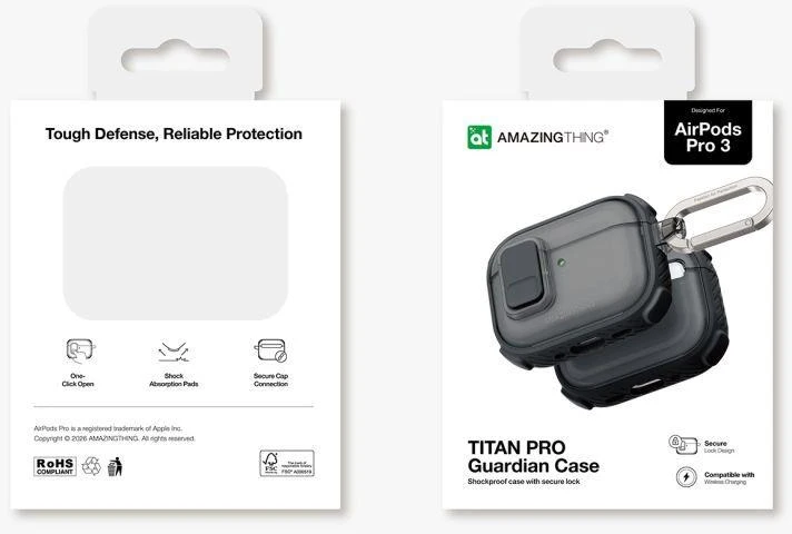 AmazingThing Titan Pro Mag dėklas Skaidrus, skirtas AirPods Pro 3 - Juodas