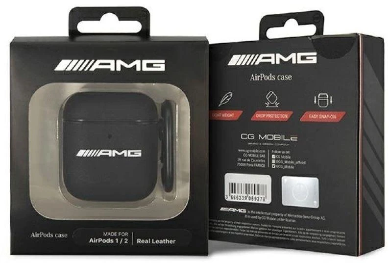 Mercedes "AMG Leather Big Logo" - "Apple AirPods" dėklas, juodos spalvos