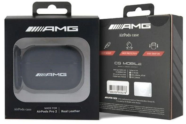 Mercedes AMG AMAP2SLWK AirPods Pro 2 (2022/2023) dėklas juodos spalvos Leather with baltos spalvos Logo