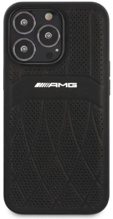 Mercedes AMG AMHCP13LOSDBK Apple iPhone 13 Pro / 13 6.1″ juodos spalvos kietas dėklas with Leather Curved Lines