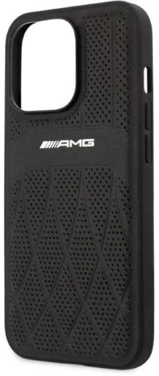 Mercedes AMG AMHCP13LOSDBK Apple iPhone 13 Pro / 13 6.1″ juodos spalvos kietas dėklas with Leather Curved Lines